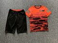 Set Shorts T-Shirt Gr.158 164 2-teilig mit Reflektoren Neon schwarz orange Sport