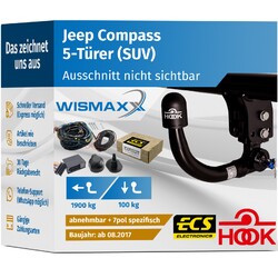 ANHÄNGERKUPPLUNG für Jeep Compass ab 17 vert. abnehmbar HOOK +7pol E-Satz ECS