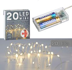 LED 20er Lichter Kette 220cm Draht Micro mit Timer Deko warm weiß Silber Innen