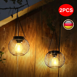 2er LED Retro Metall Solarleuchte Gartenlampen Hängend Licht für Draußen IP65