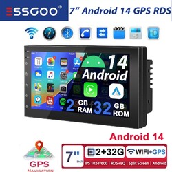 Android 14 Doppel 2 DIN 7'' 2+32G Autoradio Carplay GPS Navi WIFI RDS BT SWC FM