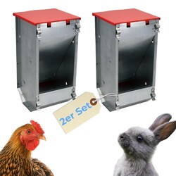 2x Hühner Futterautomat mit Deckel Metall Futter Spender Napf Trog Silo 1 Kg