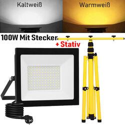 LED Fluter mit Stecker/Stativ Flutlicht Baustrahler Scheinwerfer Außen Lampe DHL