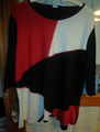 Damen Shirt 3/ 4 Ärmel Gr. 42 44 46 L schwarz weiß rot asmmetrisch