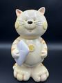 Happy Big Cat Geldbox Keramik Sparschwein mit Gummistopfen - (25 cm H) ~ Sehr guter Zustand