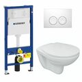Tiefspül WC Set mit Sitz GEBERIT Vorwand-Element und Betätigung Delta25 weiß
