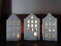 3 er Set Lichthaus Teelichthalter Häuschen Keramik Weiß 11 cm