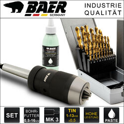 Baer Bohrfutter Set Schnellspannbohrfutter 0,5-16 mm + Kegeldorn + Bohrer +Paste⭐Auswahl: MK1 MK2 MK3 MK4 MK5 🛠️TIN Bohrer 1-13mm 🇩🇪