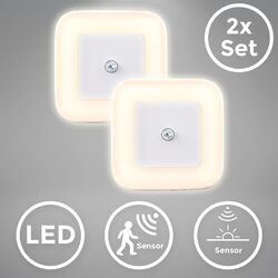 2er Set Steckdosen Nachtlicht Lampen LED Treppen Leuchte Bewegungsmelder Sensor