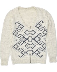 Esprit Damen Grafik Cardigan Pullover UK 12 mittelgrau Fair Isle Acryl AM47