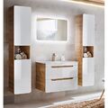 Badezimmer Badmöbel Komplett Set Hochglanz Waschtisch LED Spiegel 2 Hochschränke