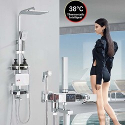 Thermostat Duscharmatur mit Regendusche Duschkopf Duschpaneel Überkopfbrauseset