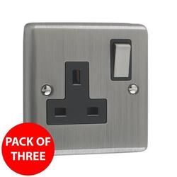 Litecraft UK Stecker Buchse 13A 1G mit Ein/Aus Schalter in gebürstetem Chrom - 3er-Pack  