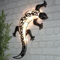 LED Solar Wand Deko Gecko Echse Lampe Hof Figur Außen Garten Beleuchtung #70331