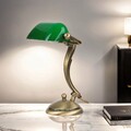 Bankerlampe Tischleuchte Schreibtisch Grün Glas Gold 24K Handarbeit E27 Italien