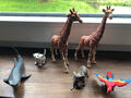Schleich Tierfiguren-Set: Giraffe, Hai, Elefant usw., 6 Stück, gebraucht