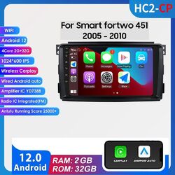 9"Android 12 CarPlay Radio für Smart Fortwo 451 2005-2010 Autoradio GPS WIFI DAB
