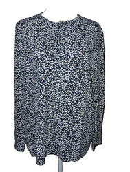 leichte Damen Bluse L blau schwarz creme gemustert langarm Blusenshirt rundhals