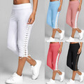 Damen 3/4 Leggins Capri-Leggings Sommer kurz Sporthose Jogginghose Yoga Fitness#