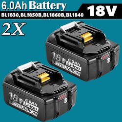 2X Ersetzen 18V/6,0Ah für Makita Akku BL1860B- 2er Set - 197422-4 BL1850 BL1830