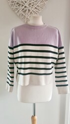 Damen New Look Flieder Lila Weiß Schwarz Streifen Pullover Pulli Größe M 10-12