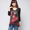 Desigual Damen schwarz rot Blumenmuster 3/4 Ärmel Bluse Grafik Top Stil Größe...