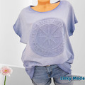 Oversized Italy Damen Shirt 3D Waschung Frontdruck Sterne Blau 38 40 42 NEU