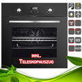 Einbaubackofen schwarz Glasblende 64L 8 Funktionen Teleskopauszug Display Timer