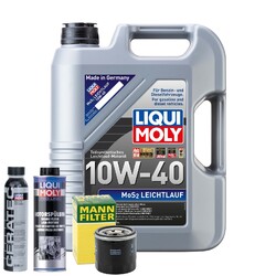 Motoröl 10W40 LIQUI MOLY Mos2 Leichtlauf 5L +MANN Ölfilter +Spülung +Cera Tec