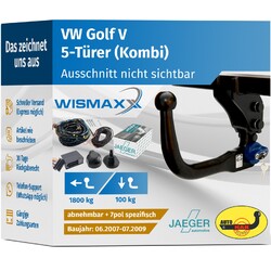 ANHÄNGERKUPPLUNG v. abnehmbar passt für VW Golf V Variant 07-09 +7pol ES spezifi
