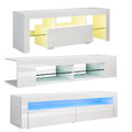 TV Lowboard Fernsehschrank mit LED Beleuchtung Sideboard Schrank Weiß Hochglanz