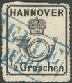HANNOVER 1864, 1/2 Gr. schwarz, blauer R2 MELLE, üblicher Durchstich, Pracht,  