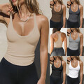 Damen Tanktop V-Neck Slim Sommer Trägershirt Freizeit Trägertops Weste Hemdbluse