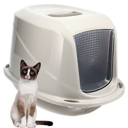 Katzenklo mit Deckel Aktivkohlefilter große XXL Katzen WC Hauben Toilette grau