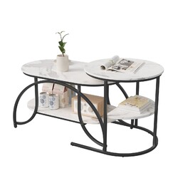 2er Set Beistelltisch mit Ablagen Couchtisch Kaffeetisch Sofatisch Wohnzimmer DE