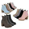 895739 Damen Stiefeletten Chelsea Boots Profilsohle Blockabsatz Schuhe New Look