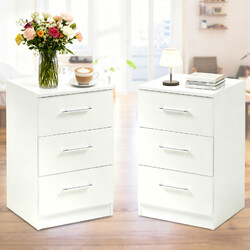 Nachttisch Nachtschrank 2er Set Beistelltisch Schrank mit 3 Schubladen Anrichte