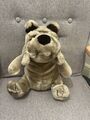 Großes Vintage Makro faltiger Hund Bulldogge Plüschtier 40 cm + sitzend