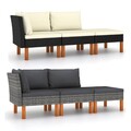 Gartensofa 3-tlg. Garten-Lounge-Set Poly Rattan und Eukalyptus Massivholz