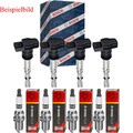 4x BOSCH Zündspule + CHAMPION Zündkerze für VW Polo 6R 6C 1.2 TSI 16V Skoda