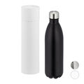 1 x Thermo Trinkflasche, Isolierflasche 1 Liter, Edelstahl Vakuumflasche schwarz
