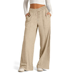 Damen Hoher Taille Weites Bein Freizeithose Sweatpants Jogginghose Baggy HosenDE