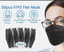 50x FFP2 Maske 4D Fisch Maske Mundschutz Masken Mundschutz CE Schwarz E9M0 O8P3