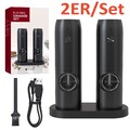 Elektrische Pfeffermühle 2er Set, Gewürzmühle Salzmühle, Keramikmahlwerk USB