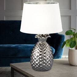 LED Nacht Schreib Tisch Lampe Keramik Ananas Design silber Textil Leuchte weiß
