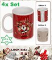 Weihnachtsmann-Crazy-Santa-Rentier Kaffeebecher Tassen Steingut Rot 4 Pack