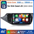 9'' Autoradio Navi CarPlay Für Kia Ceed JD 2012-2016 Android13 WIFI+4G 6G+128GB