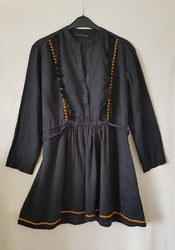 Zara Woman Langarm-Tunikakleid EUR L 40 Boho Leinen Linen Tunic Dress Hippie