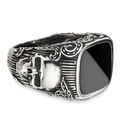 cai men Ring 925 Sterling Silber oxydiert mit Onyx schwarz Rockabilly Herren NEU
