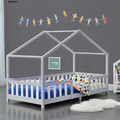 Kinderbett mit Rausfallschutz 90x200cm Haus Holz Grau Bettenhaus Hausbett Bett